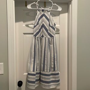 Blue and white stripe halter dress